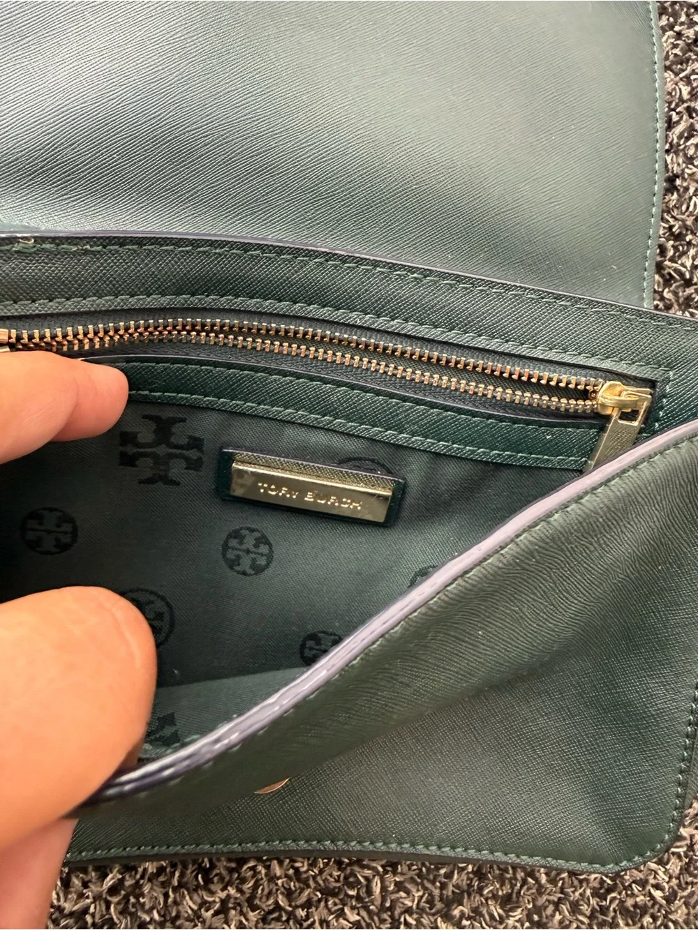 Tory Burch Dark Green Chain-Shoulder Crossbody